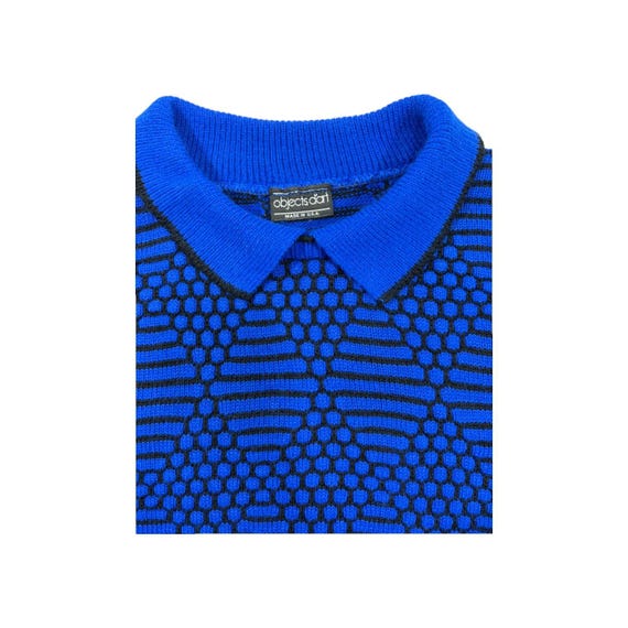 Vintage Retro Collared Sweater Objects D'art Blue… - image 1