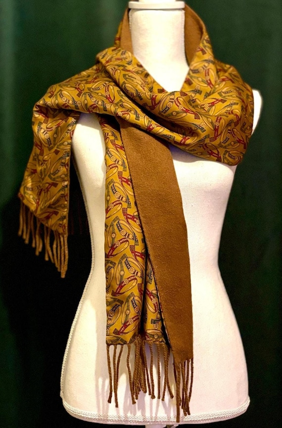 Salvatore Ferragamo Schal Seide Kaschmir Braun Muster mit Quasten