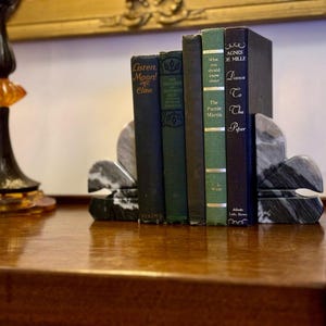 Vintage Italian Marble Bookends Lily Fleur De Lis Shape set of 2