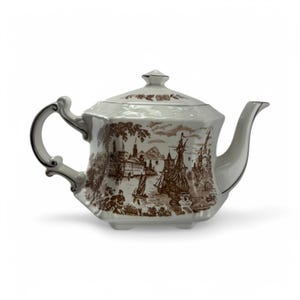 Vintage 1960s Ellgreave Staffordshire Ironstone Teapot Safe Harbour Transferware