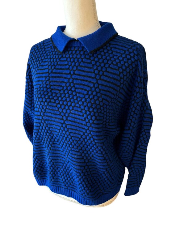 Vintage Retro Collared Sweater Objects D'art Blue… - image 2