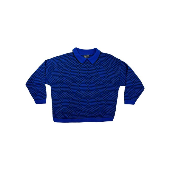 Vintage Retro Collared Sweater Objects D'art Blue… - image 3