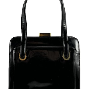 Vintage Dofan Handbag Purse France Black Patent Leather 1960s Leather Interior