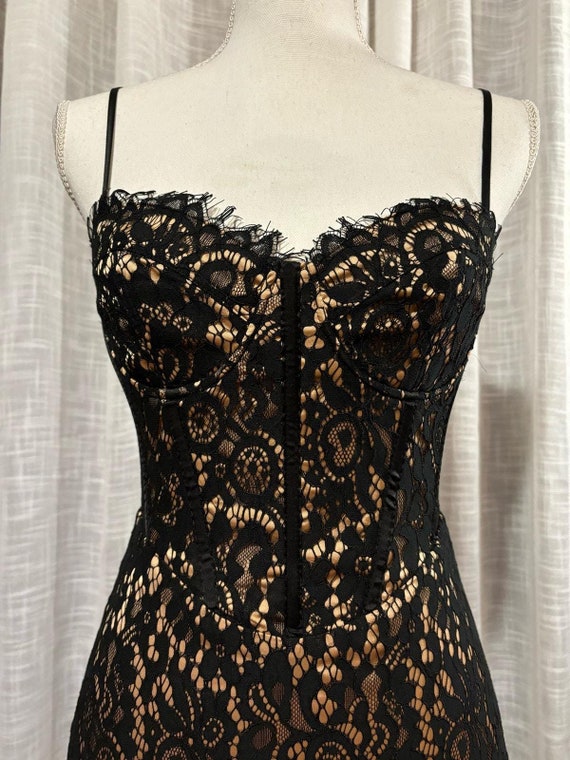 Showpo Black Lace Corset Midi Slip Dress - Size XS