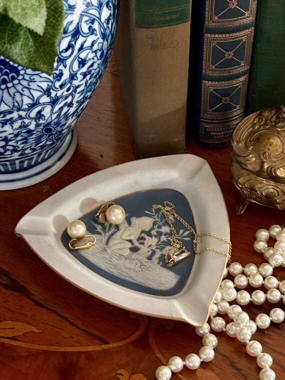 ヴィンテージ リモージュ フランス 磁器 灰皿 ブルー ジャスパーウェア