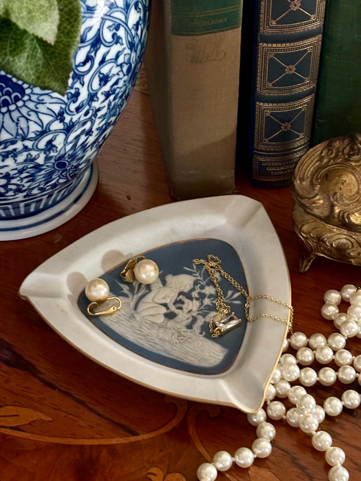 ヴィンテージ リモージュ フランス 磁器 灰皿 ブルー ジャスパーウェア