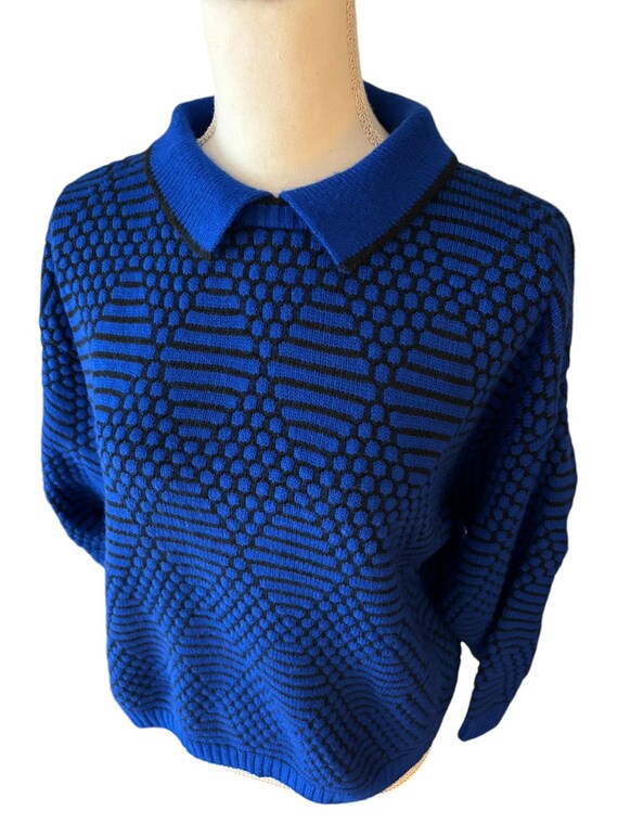 Vintage Retro Collared Sweater Objects D'art Blue… - image 4