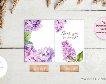 Floral Thank You Card Printable Instant Download Frame Flowers Leaves ...