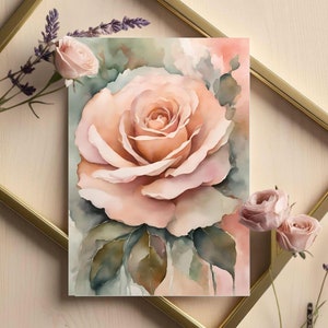 Cartão de felicitações em branco para impressão com design floral de rosas para impressão DIY em casa, tamanho A4, tamanho carta dos EUA, para todas as ocasiões, com envelope grátis