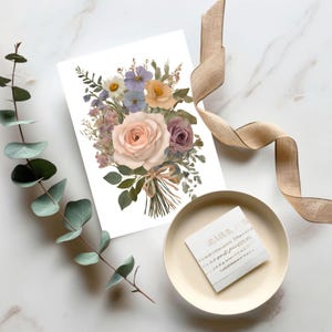 Biglietto d'auguri stampabile con fiori vintage pressati, biglietto floreale digitale per tutte le occasioni, cancelleria fai da te, regalo con modello di busta gratuito