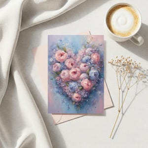 Aquarell Blumen Herz Grußkarte: Druckbare Karte, Geschenkanhänger & Umschlag (Digitaler Download)