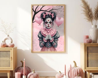 Messy Coquette Clown Girl Print: Pastel Goth Halloween Decor (Digital Download)