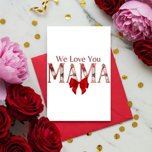 Printable Birthday Card for Mom Red Floral Greeting Card for Her Blank Inside Card for Mom Gift Instant Download DIY Card for Women