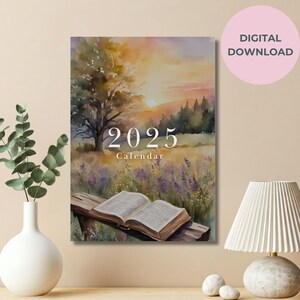 Calendario Cristiano de Pared 2025, Himnos Mensuales, Oración Bíblica, Descarga Digital, Tamaño A3, A4, Carta de EE. UU., Inicio en Domingo y Lunes, Calendario de Fe