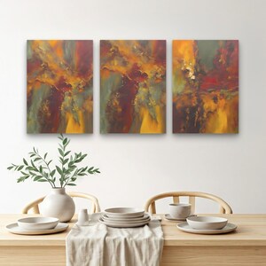 Arte de pared imprimible de otoño / Juego de 3 impresiones abstractas minimalistas / Póster de otoño para Halloween / Impresión de Acción de Gracias / Decoración con hojas de otoño llamativas