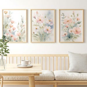 Cottagecore Floral Wall Art Set: Pink & Green Watercolor Prints (Digital Download)