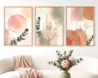 Boho Botanische Wand Kunst Set: Abstrakte Pflanzen Drucke (Digitaler Download)