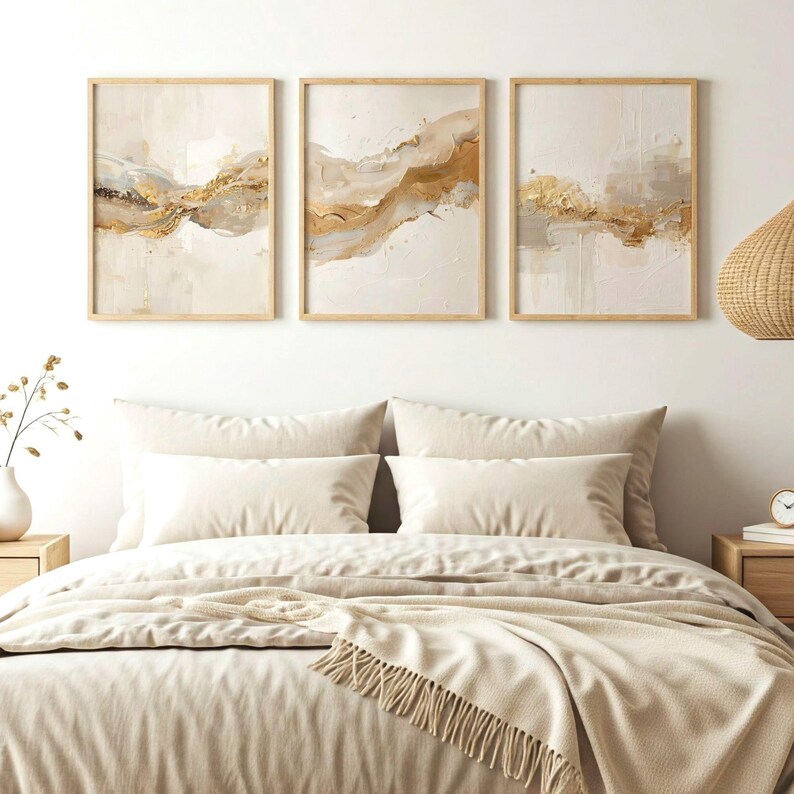 Abstract Wall Art : Beige Gold Set of 3 Prints (digital Download) - Etsy