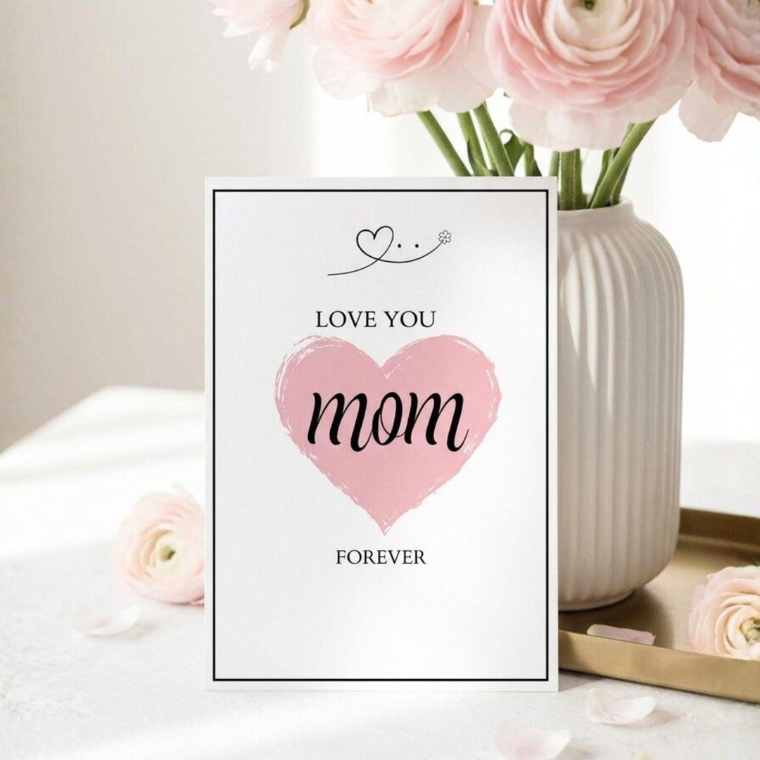 Mothers Day Card : Pink Heart Minimalist Love You Mom (digital Download ...