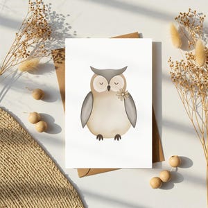 Carte de voeux hibou livresque à imprimer avec citation inspirante pour toutes les occasions, offrez-lui le modèle d'enveloppe pour carte vierge pour amoureux de la littérature