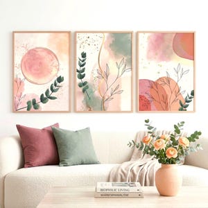 Conjunto de láminas botánicas de estilo bohemio para pared: Láminas abstractas de plantas (Descarga digital)
