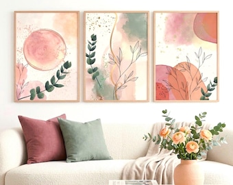 Conjunto de láminas botánicas de estilo bohemio para pared: Láminas abstractas de plantas (Descarga digital)