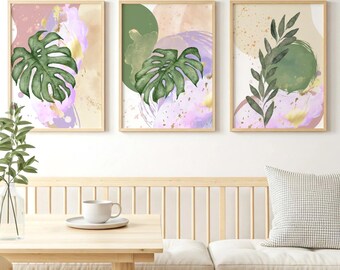 Monstera Leaf Print Set: Boho Tropical Wall Art (Digital Download)