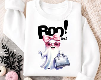 Boo-tiful Ghost PNG : Pink Bow Glam Halloween Clipart (Digital Download)