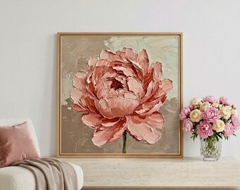 Blush Peony Oil Painting Print: Abstract Floral Wall Art (Digital Download)