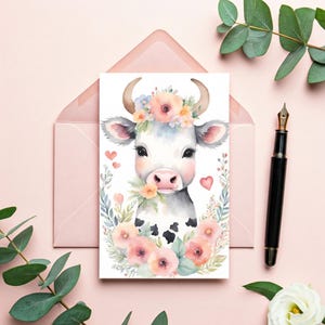 Floral Highland Cow Birthday Card: Printable Animal Lover Gift (PDF)