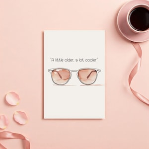 Cartão de aniversário engraçado para imprimir para ele ou ela, óculos de sol retrô, cartão comemorativo para comemoração, faça você mesmo, cartão em branco com modelo de envelope grátis