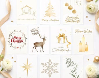 Elegante set di biglietti di auguri natalizi: biglietti di auguri e etichette regalo stampabili (download digitale)