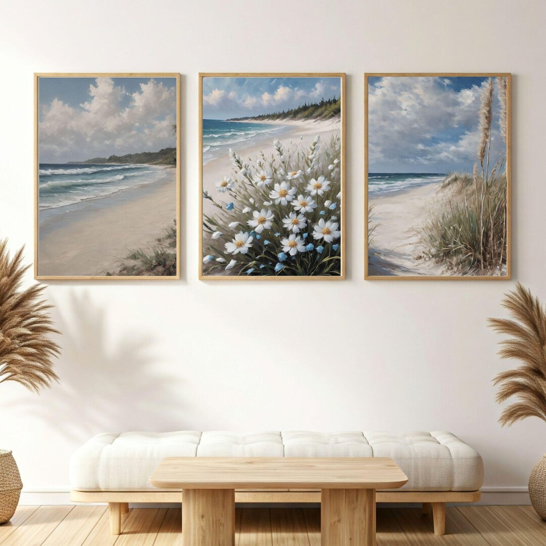 Beach Wall Art Set of 3, Coastal Landscape Digital Prints, Ocean ...