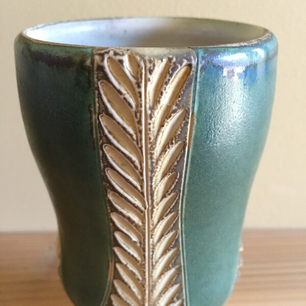 Green and Yellow Carved Tumbler
