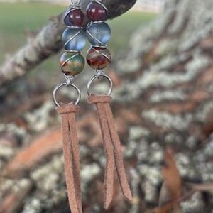 Leather and Beaded Dangle Earrings