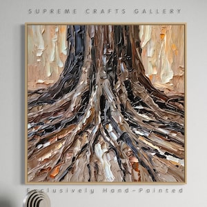 Impasto Tree Trunk Painting | Textured Abstract Nature Wall Art | Original Palette Knife Artwork on Canvas