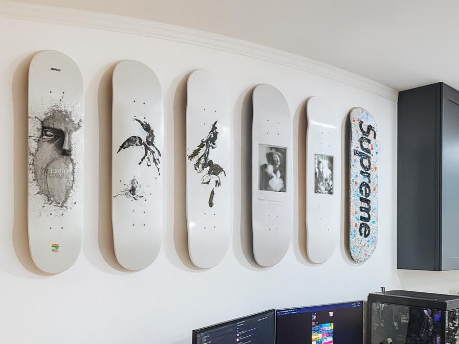 Premium skateboard deck art featuring classical renaissance masterpiece reproduction
