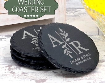 Personalized Wedding Slate Coasters | Wedding Gift | Set of 4 or 6