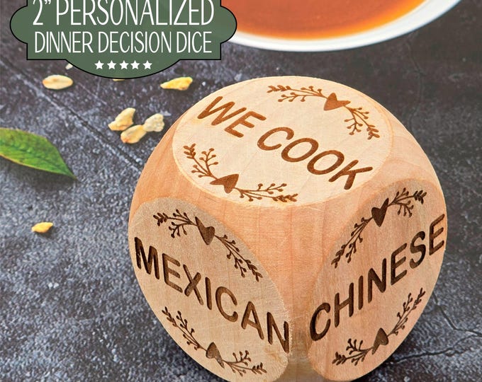 Personalized Wooden Dinner Decision Dice | Fun Couples Gift | 5 Year Anniversary Dice | Large 2" Dinner Dice for Wedding or Birthday