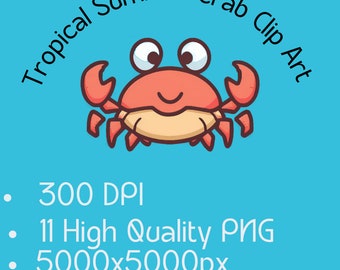 Kawaii Crab Clip art set- Tropical Crab Clip art bundle- 11 PNG files- personal and commercial use-