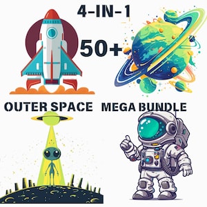 COSMIC MEGA Bundle- Space Clipart - Outer Space PNG-  Astronaut png- Alien Clipart- Rocketship stickers- Planet clipart- commercial use