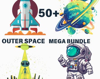 KOSMISCHE MEGA Bundle- Weltraum Clipart - Weltraum PNG - Astronaut PNG - Alien Clipart - Rakete Aufkleber - Planet Clipart - kommerzielle Nutzung