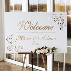 Cartello di benvenuto in legno per matrimonio, cartello di benvenuto personalizzato per matrimonio con cavalletto, cartello personalizzato per festa di fidanzamento, cerimonia di matrimonio rustica