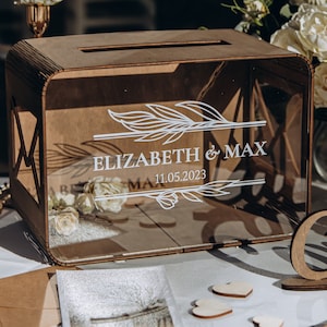 Boîte pour cartes personnalisée en acrylique avec fente, cadeau de mariage et de fiançailles, décoration en bois rustique, boîte enveloppe cadeau, mariage aux urnes, cadeau d'anniversaire