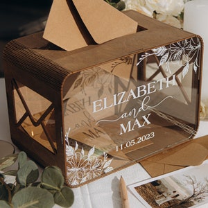 Boîte à cartes enveloppe de mariage, décoration en bois rustique, urne de mariage