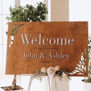 Cartello di benvenuto in legno per matrimonio, cartello di benvenuto personalizzato per matrimonio con cavalletto, cartello personalizzato per festa di fidanzamento, cerimonia di matrimonio rustica