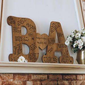 Libro de visitas con letras rústicas de Cusrom, alternativa al libro de visitas para bodas, primeras letras de los nombres, iniciales de la pareja, decoración bohemia personalizada