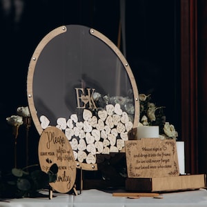 Libro de firmas rústico alternativo para bodas: Marco circular con tapa abatible