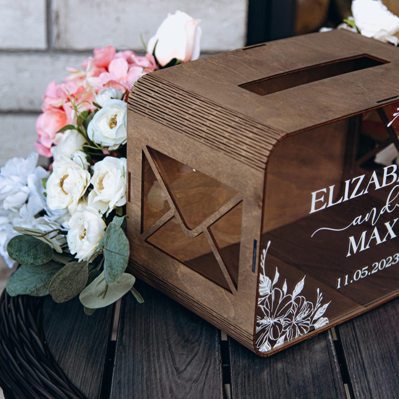 Personalized Floral Wedding Card Box With Wooden Card Sign for Rustic ...