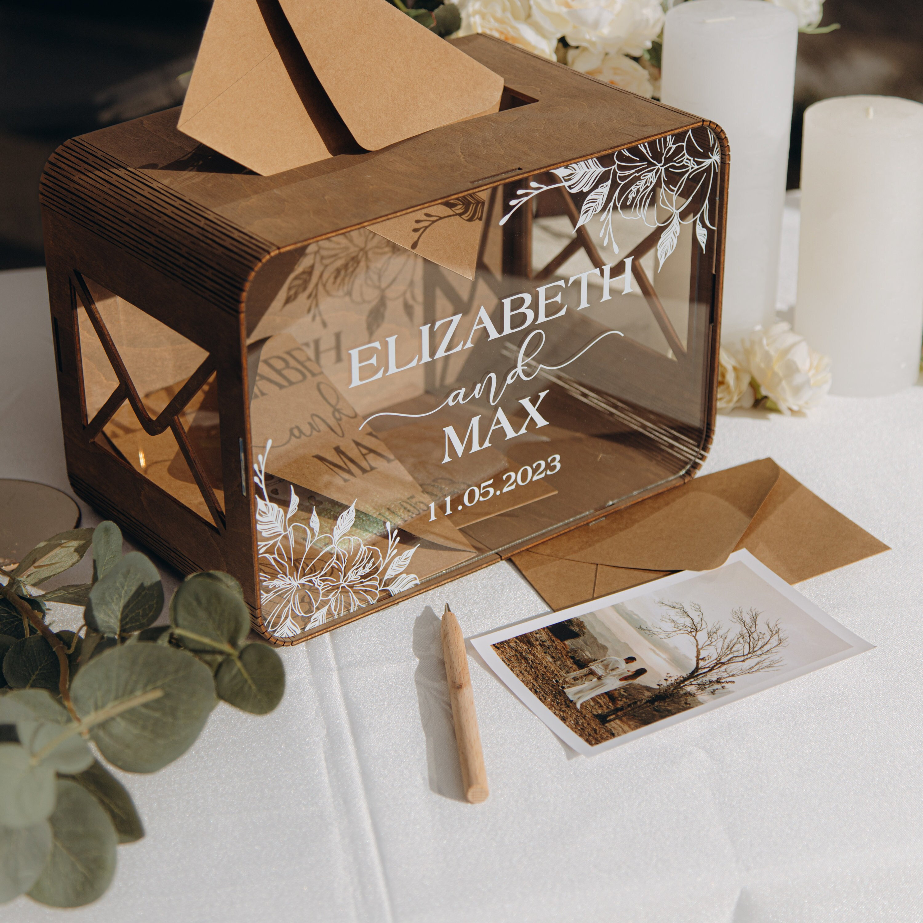 Wedding Card Box, Personalized Rustic Wood Decor, Acrylic Gift Envelope Box, Urne Marrige, Anniversary Recipe Card Box, Fall Wedding